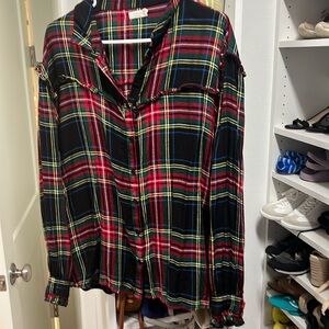 Christmas flannel top with fringe detail size large